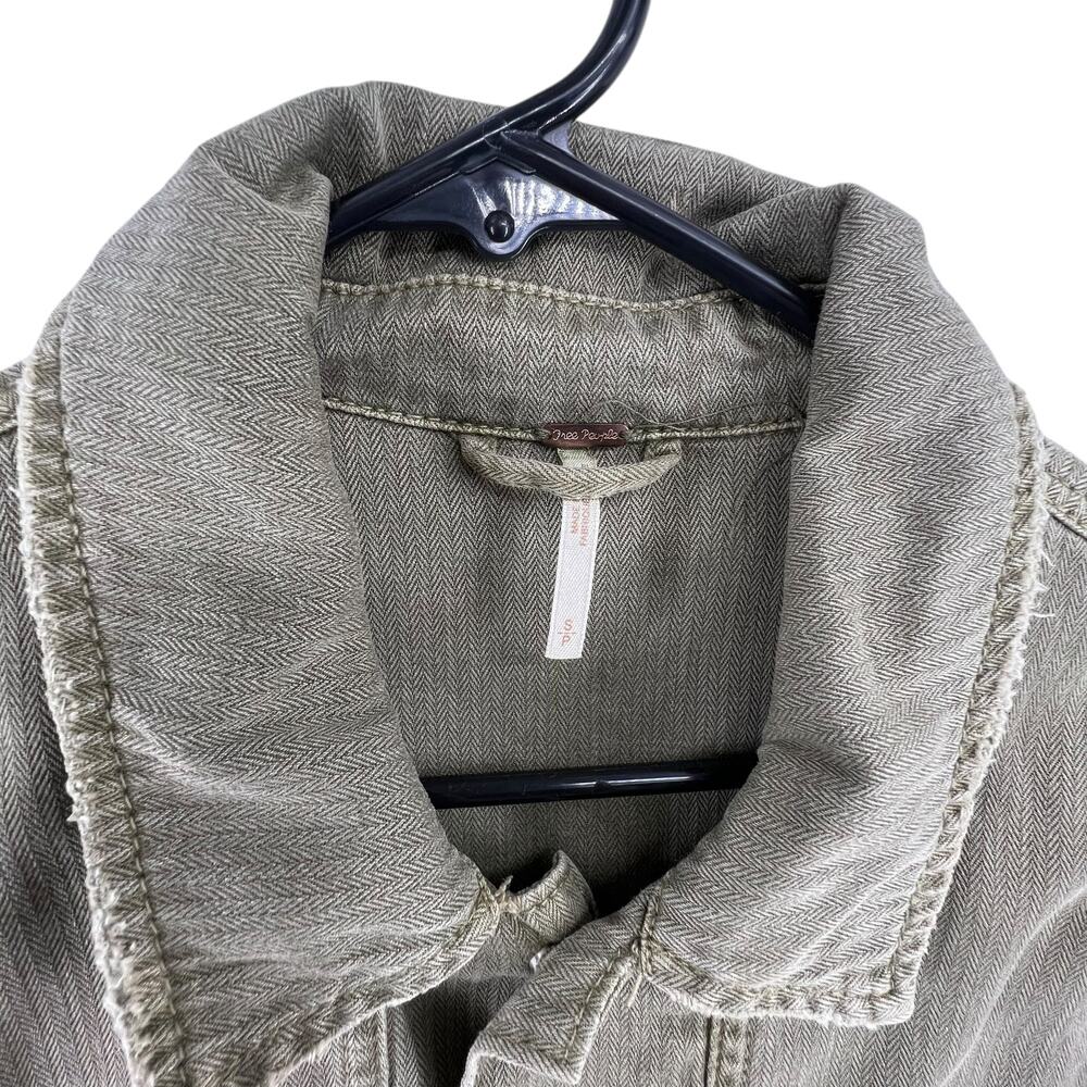 Free People Size Small Embellished Military Jacket Olive Green Button Front - Picture 4 of 5